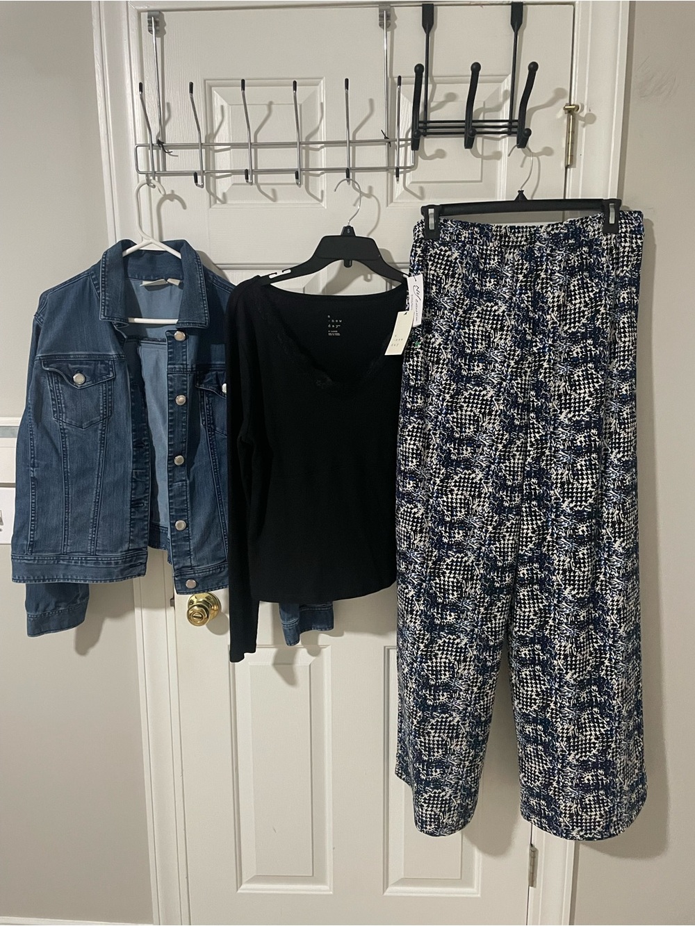 Navy & White Patterned Wide-Leg Pants 1x a new day xl top nwt jean jacket xl